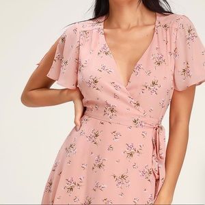 Lulu's Dresses - NWT Lulus Blush Pink Floral Print Midi Wrap Dress Lulu's Dresses - NWT Lulus Blush Pink Floral Print Midi Wrap Dress